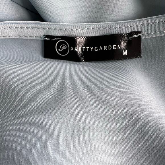 New Ruched Pale Blue Bodycon Dress Sz M One Shoulder Wrap Satin Cocktail Wedding - Picture 13 of 15